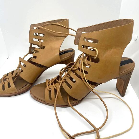 Matt Bernson Miro Heel Sandal Tan Leather Lace-up Front Closure size 9 - Picture 3 of 11